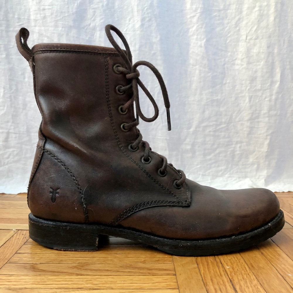 Frye Brown Leather Combat Boots 9